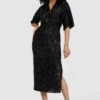 Closet London Black Sequin Kimono Pencil Dress