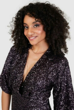 Closet London Purple Sequin Kimono Pencil Midi Dress -Closet London Popular Shop D8675 1120 89753.1662543095