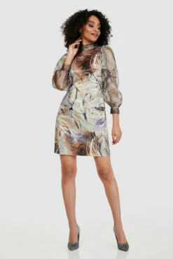 Closet London Gold Print Tie Neck Tunic Dress -Closet London Popular Shop D8683 0402 01013.1662543541