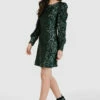 Closet London Forest Green Sequin Puff Sleeve Mini Dress -Closet London Popular Shop D8740 0450 27251.1662541599