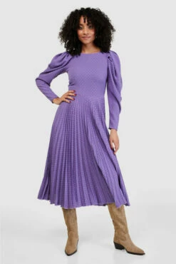 Closet London Purple Pleated Dobby Midi Dress -Closet London Popular Shop D8751 0361 75424.1662544390