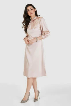 Closet London Blush Pink High Neck A-Line Midi Dress