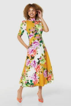 Closet London Orange Floral Print Tie Back A-Line Dress -Closet London Popular Shop D8845 ORANGE 71149 78577.1675261053