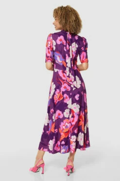 Closet London Purple Floral Print Tie Back A-Line Dress -Closet London Popular Shop D8846 PURPLE 71458 70695.1675261131