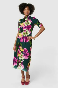 Closet London Green Floral Print Tie Back Midi Dress -Closet London Popular Shop D8847 20220621 Closet London 18193 24275.1660125960