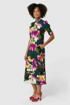 Closet London Green Floral Print Tie Back Midi Dress -Closet London Popular Shop D8847 20220621 Closet London 18196 15938.1660125966