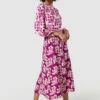 Closet London Magenta Pink Print Gathered Neck Midi Dress