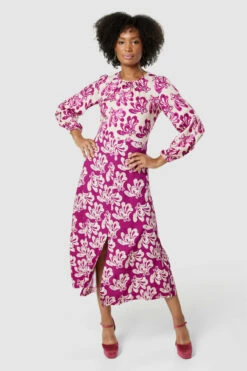 Closet London Magenta Pink Print Gathered Neck Midi Dress -Closet London Popular Shop D8848 20220621 Closet London 17991 58410.1660666907