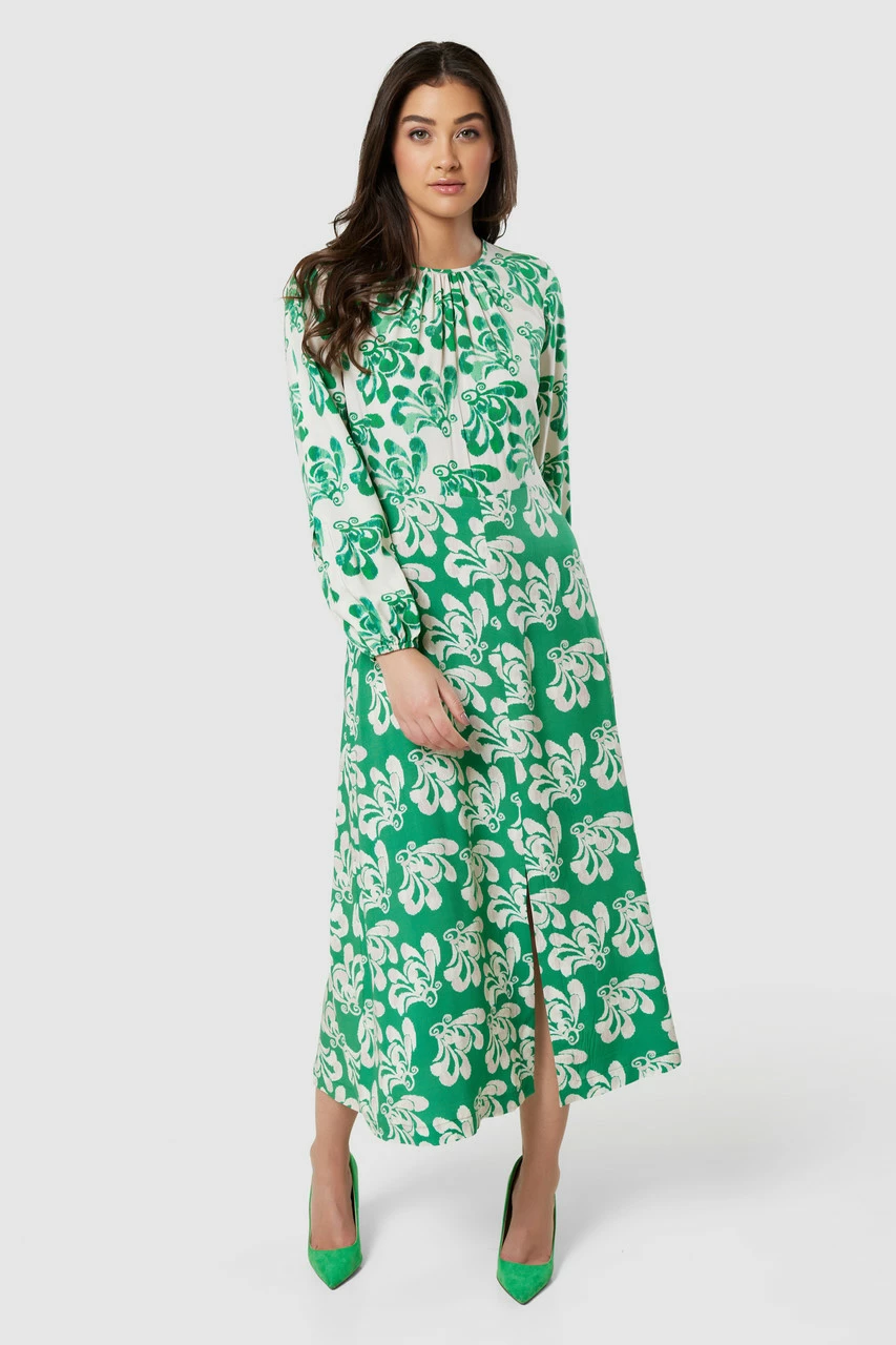 Closet London Green Print Gathered Neck Midi Dress 5 Closet London Green Print Gathered Neck Midi Dress - Image 3