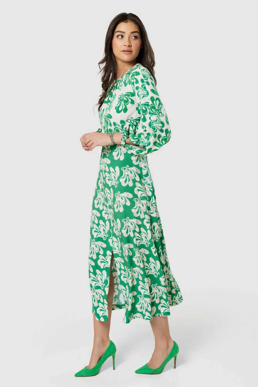 Closet London Green Print Gathered Neck Midi Dress 4 Closet London Green Print Gathered Neck Midi Dress - Image 2
