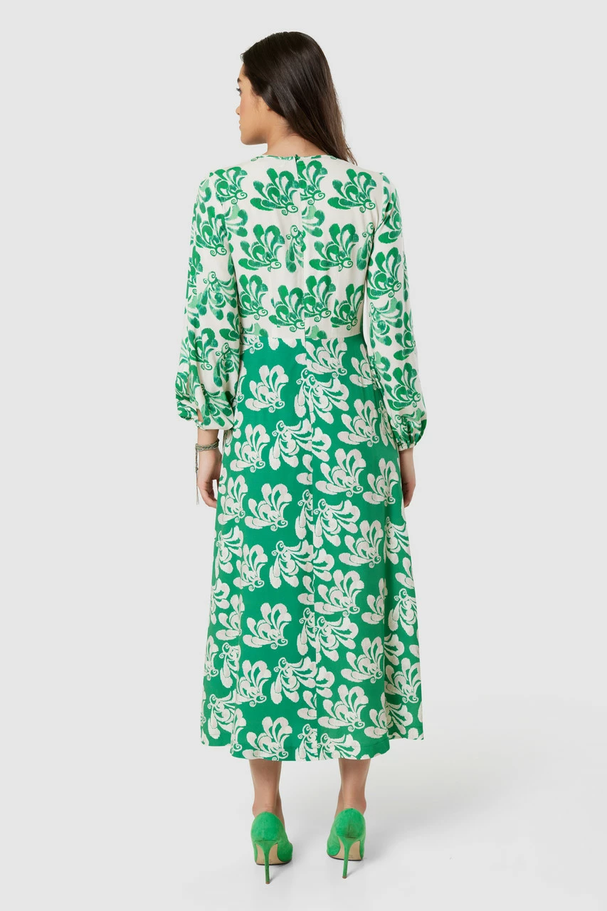Closet London Green Print Gathered Neck Midi Dress 6 Closet London Green Print Gathered Neck Midi Dress - Image 4