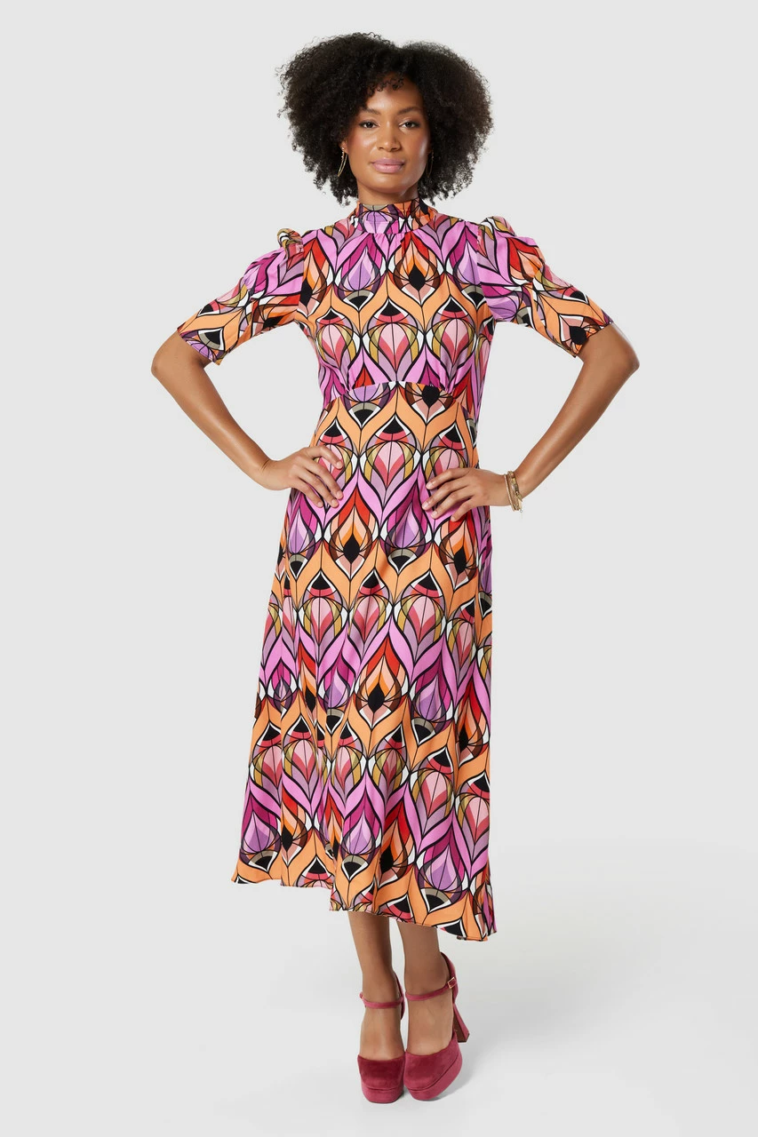 Closet London Pink Print Tie Back A-Line MidiDress 4 Closet London Pink Print Tie Back A-Line MidiDress - Image 2