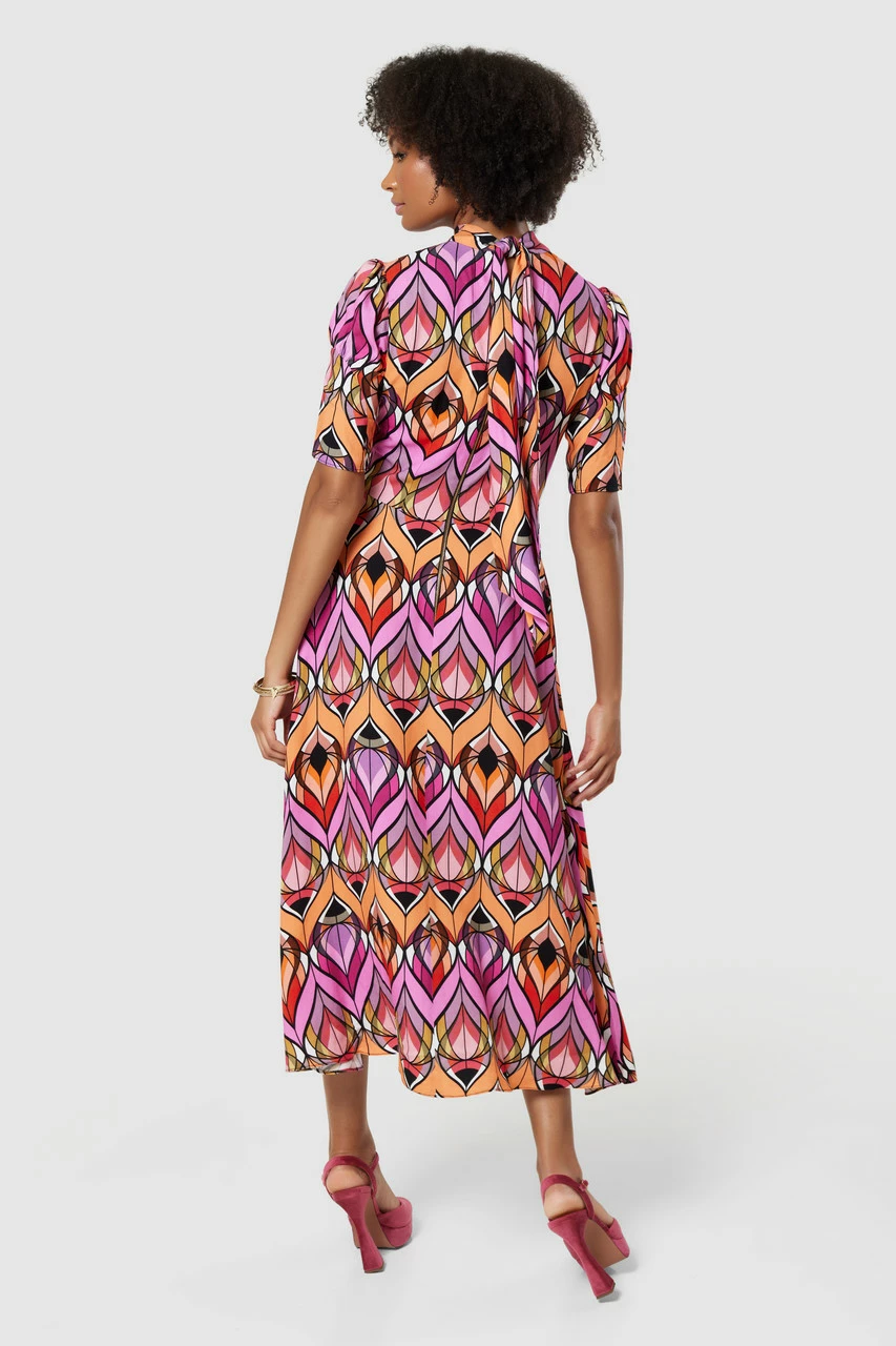 Closet London Pink Print Tie Back A-Line MidiDress 5 Closet London Pink Print Tie Back A-Line MidiDress - Image 3