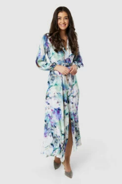 Closet London Blue Multi Floral Print Full Skirt Wrap Dress -Closet London Popular Shop D8850 20220621 Closet London 18218 11114.1660131954