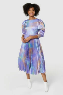 Closet London Purple MultiPrint Puff Sleeve Pleated Midi Dress -Closet London Popular Shop D8877 20220621 Closet London 17570 86496.1667494715