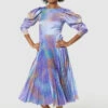 Closet London Purple MultiPrint Puff Sleeve Pleated Midi Dress -Closet London Popular Shop D8877 20220621 Closet London 17584 62793.1674049016