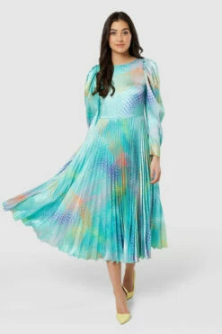 Closet London Mint Green Print Puff Sleeve Pleated Midi Dress -Closet London Popular Shop D8877 20220621 Closet London 17603 67889.1668176571