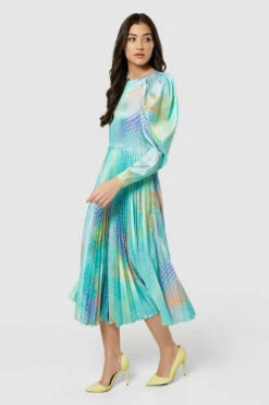 Closet London Mint Green Print Puff Sleeve Pleated Midi Dress -Closet London Popular Shop D8877 20220621 Closet London 17604 69918.1667494757