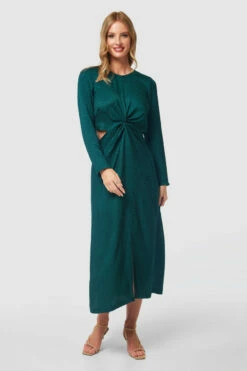 Closet London Green Twist Front Cut Out Detail Midi Dress -Closet London Popular Shop D8918 PETROL Closet London2030 19531.1696607838