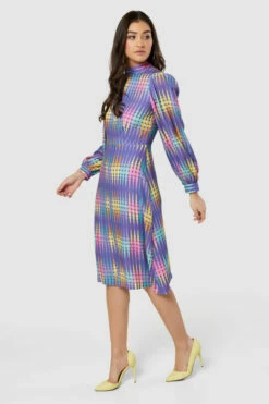 Closet London Purple MultiPrint High Collar Midi Dress -Closet London Popular Shop D8919 20220621 Closet London 17352 11107.1667494880