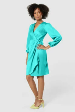 Closet London Mint Green Satin Wrap MiniDress -Closet London Popular Shop D8989 20220621 Closet London 17140 14635.1667494637