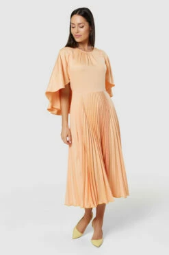 Closet London Peach Orange Pleated Skirt Cape Midi Dress -Closet London Popular Shop D8992 20220620 Closet London15720 57611.1668179956