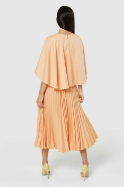 Closet London Peach Orange Pleated Skirt Cape Midi Dress -Closet London Popular Shop D8992 20220620 Closet London15734 27621.1668179959