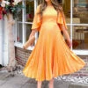 Closet London Peach Orange Pleated Skirt Cape Midi Dress -Closet London Popular Shop D8992 APRICO 23707.1682436691