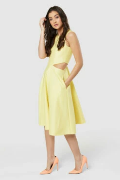 Closet London Yellow Lemon Cut Out Waist Midi A-line Dress -Closet London Popular Shop D8996 20220621 Closet London 17264 59992.1667495214