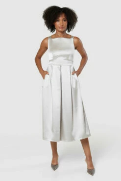 Closet London Stone BeigeFull Skirt A- LineMidiDress