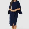 Closet London Blue Flared Sleeve Pencil Midi Dress -Closet London Popular Shop D9062 BLUE 72077 58405.1675336750