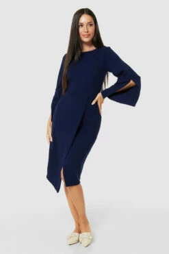 Closet London Blue Flared Sleeve Pencil Midi Dress -Closet London Popular Shop D9062 BLUE 72082 17775.1675336739
