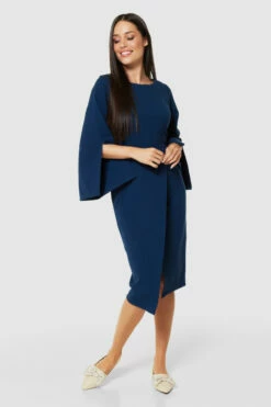 Closet London Denim Blue Flared Sleeve Pencil Midi Dress -Closet London Popular Shop D9062 DARK DENIM 72165 95068.1675336709
