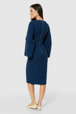 Closet London Denim Blue Flared Sleeve Pencil Midi Dress -Closet London Popular Shop D9062 DARK DENIM 72179 66587.1675336712