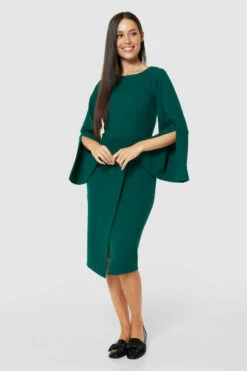 Closet London Green Flared Sleeve Pencil Midi Dress -Closet London Popular Shop D9062 GREEN 71416 45232.1675336524