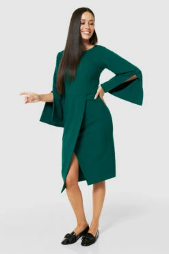 Closet London Green Flared Sleeve Pencil Midi Dress -Closet London Popular Shop D9062 GREEN 71425 54891.1675336541