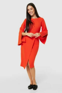 Closet London Orange Flared Sleeve Pencil Midi Dress -Closet London Popular Shop D9062 ORANGE 71468 69904.1675336589