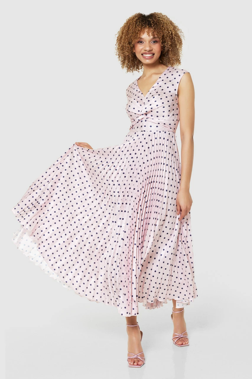 Closet London Soft Pink Twist Detail Pleated A- Line Dress 6 Closet London Soft Pink Twist Detail Pleated A- Line Dress - Image 4