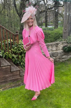 Closet London Pink Pleated A-Line Midi Dress