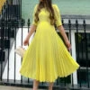 Closet London Lemon YellowA-line Pleated Dress