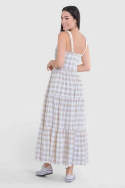 Closet London Oatmeal Grey Gathered Maxi Gingham Dress -Closet London Popular Shop D9376 17 63560.1685457269