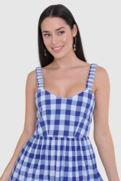 Closet London Blue Gathered Maxi Gingham Dress -Closet London Popular Shop D9376 28 18231.1685457127