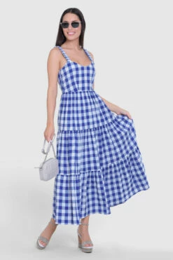 Closet London Blue Gathered Maxi Gingham Dress -Closet London Popular Shop D9376 4 94014.1685457097