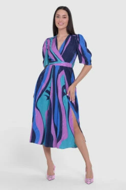 Closet London Navy Wrap Full Skirt Dress -Closet London Popular Shop D9407 15 28691.1685457018