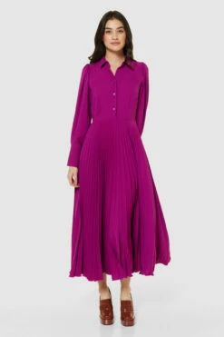 Closet London Fuchsia Pink Pleated Shirt Dress