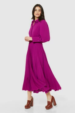 Closet London Fuchsia Pink Pleated Shirt Dress -Closet London Popular Shop D9451 FUCHSIA 65538 95315.1686922457