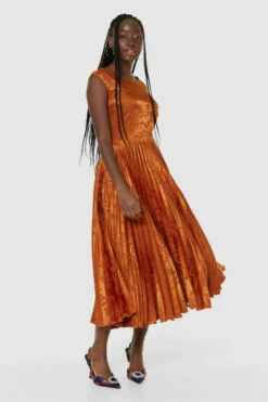 Closet London Copper Brown Pleated A-line Dress -Closet London Popular Shop D9454 COPPER 64691 20255.1686667342