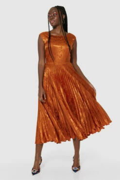 Closet London Copper Brown Pleated A-line Dress -Closet London Popular Shop D9454 COPPER 64696 29359.1686667343