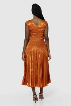 Closet London Copper Brown Pleated A-line Dress -Closet London Popular Shop D9454 COPPER 64705 16849.1686667347