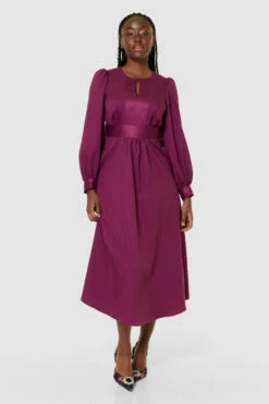 Closet London Purple Maroon Midi A-Line Dress -Closet London Popular Shop D9529 MAROON 64934 31094.1691074475
